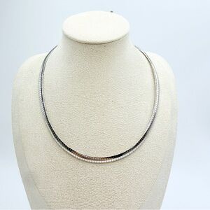 Silver Tone Snake Chain Necklace Choker Adjustable Flat Herringbone Minimalist